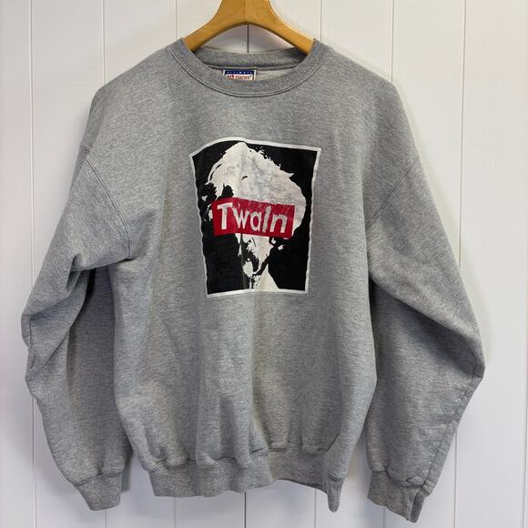 Vintage Twain Mens Graphic Print Grunge 80s 90s Sweatshirt Size M Heather Gray - Picture 1 of 7